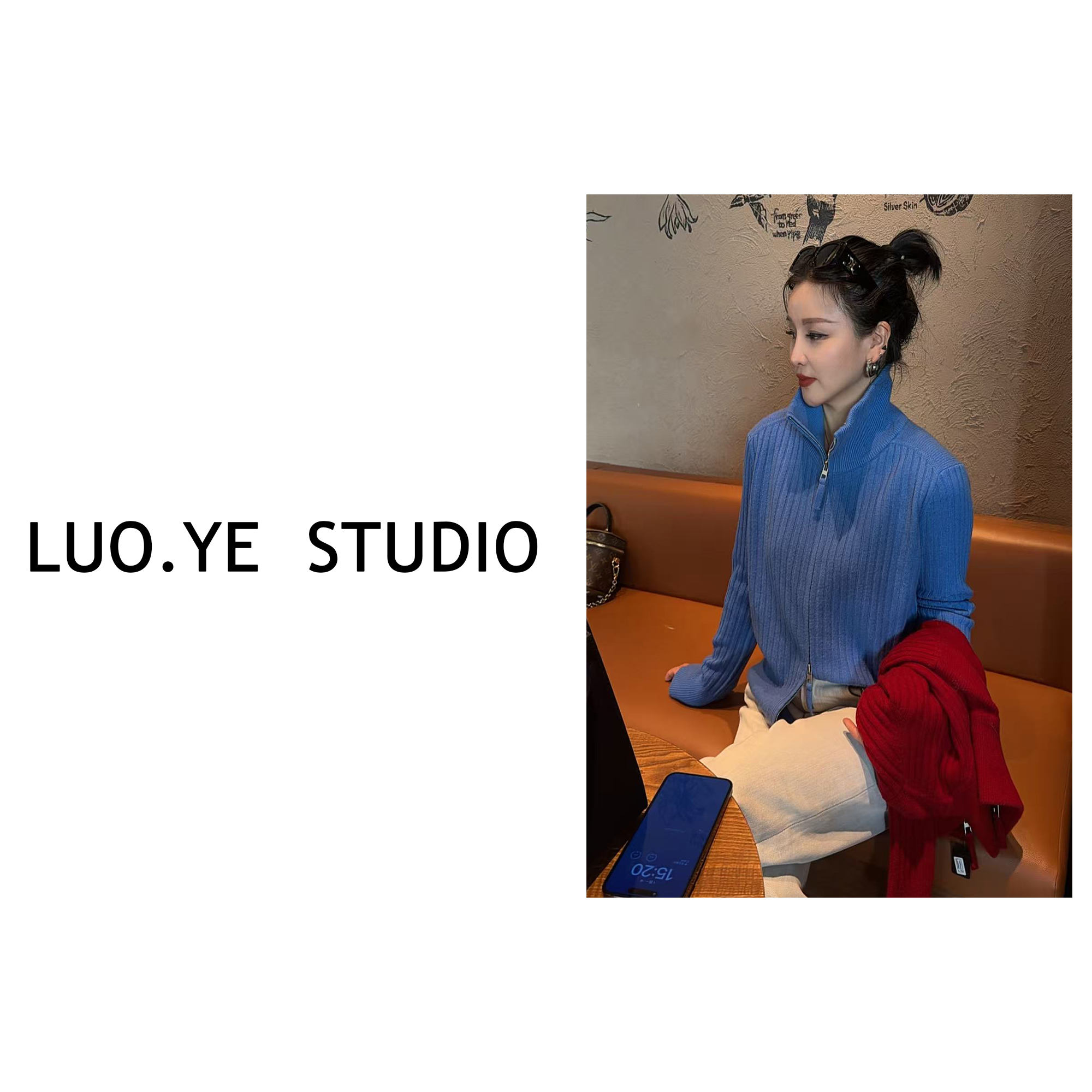 罗爷 · 【蓝眼泪】100纯羊毛立领拉链针织开衫上衣长袖休闲时尚气质