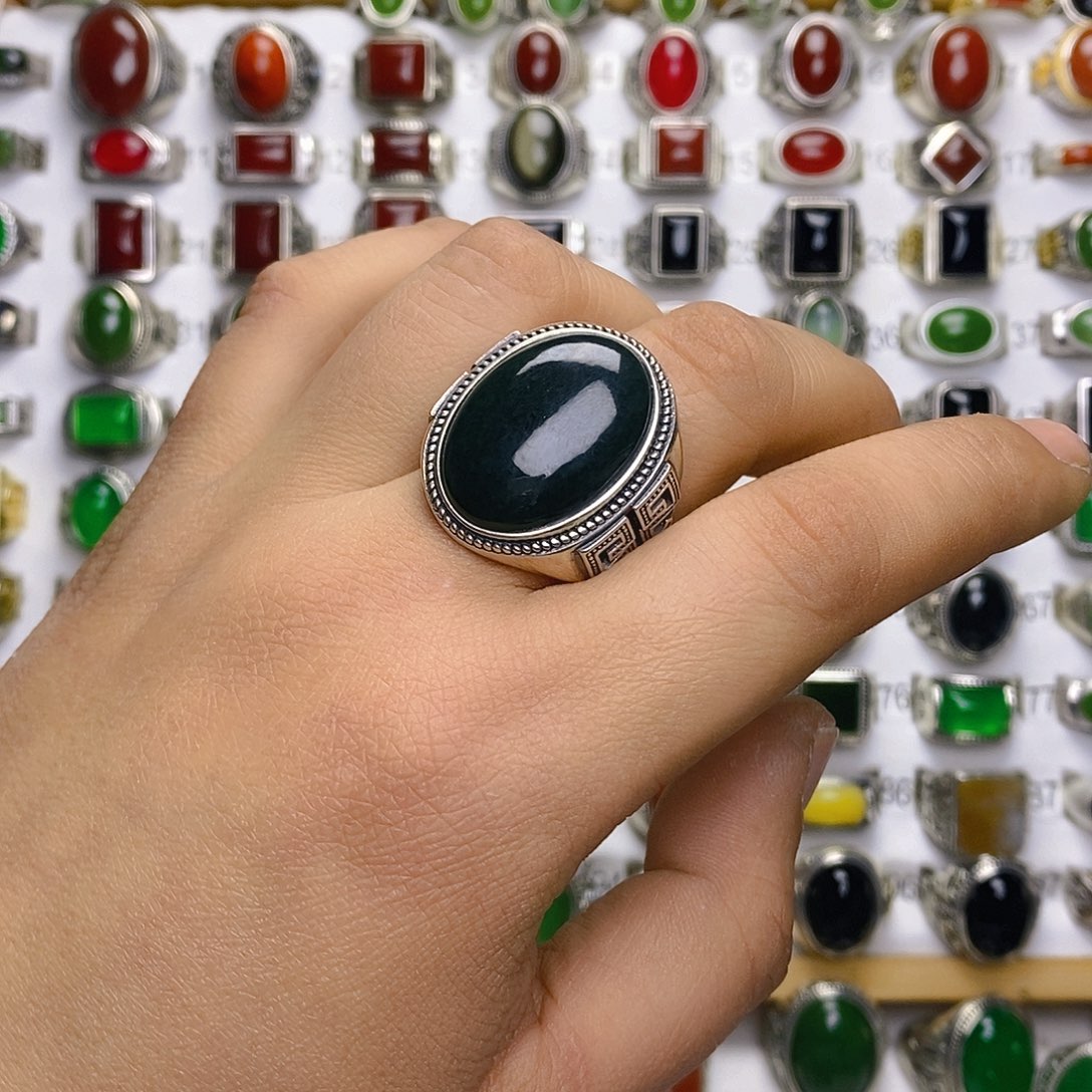 和田玉戒指银S925镶嵌