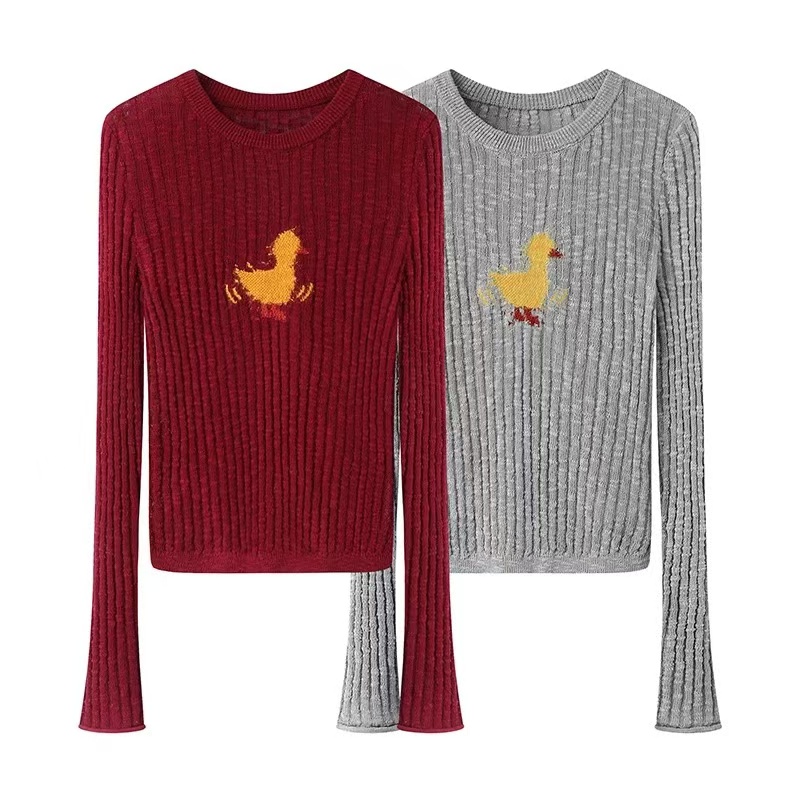 设计师款2025年春季新款上衣“I”鸭修身套头针织衫毛衫毛衫