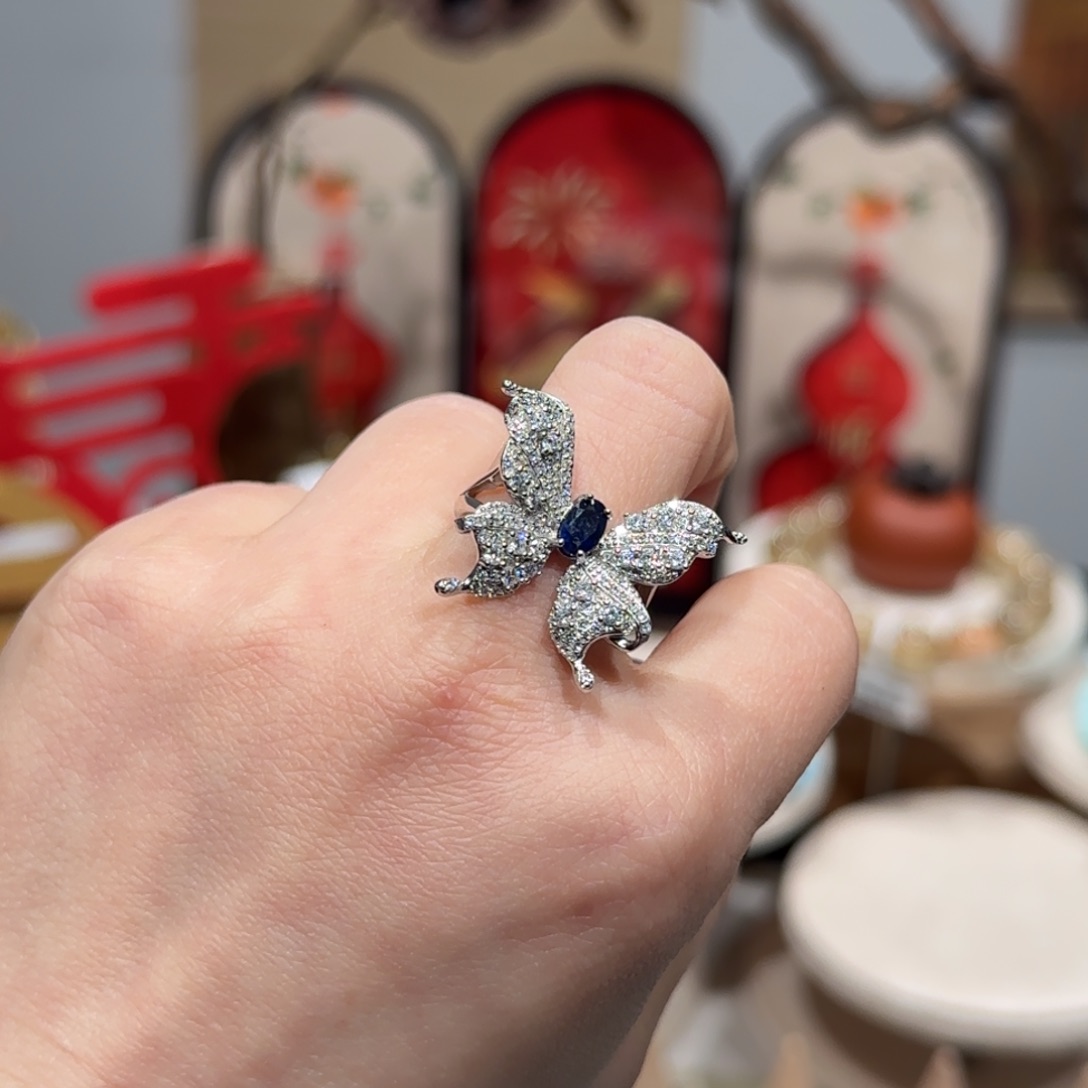 蓝宝石戒指银S925镶嵌戒指