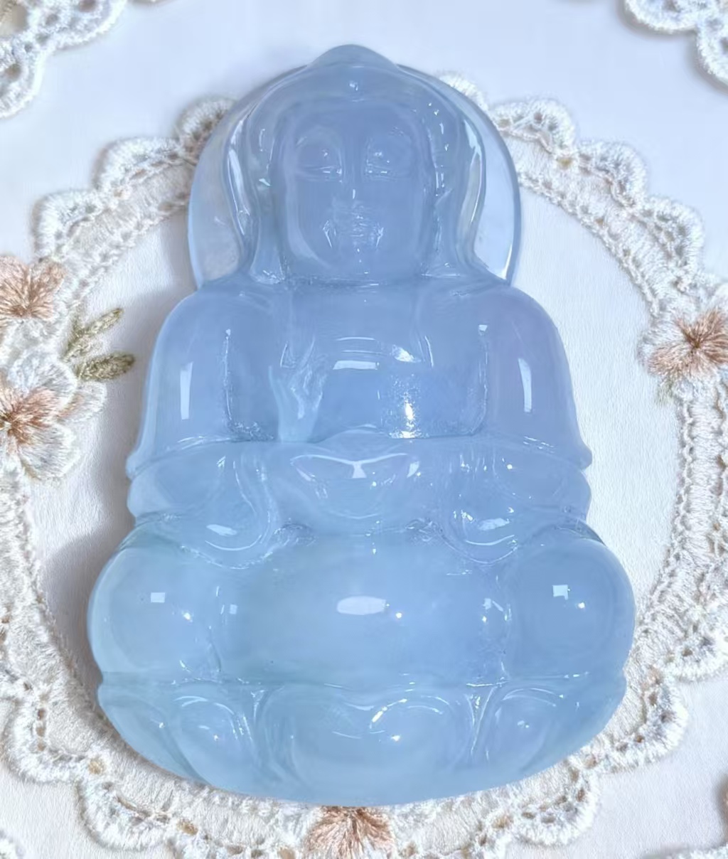天然糯化白底观音挂件