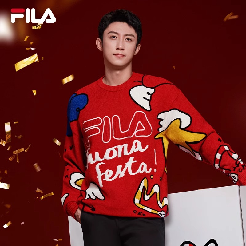 FILA斐乐情侣装【新年款叕运蛇】黄景瑜同款百搭毛衣F11U519402F