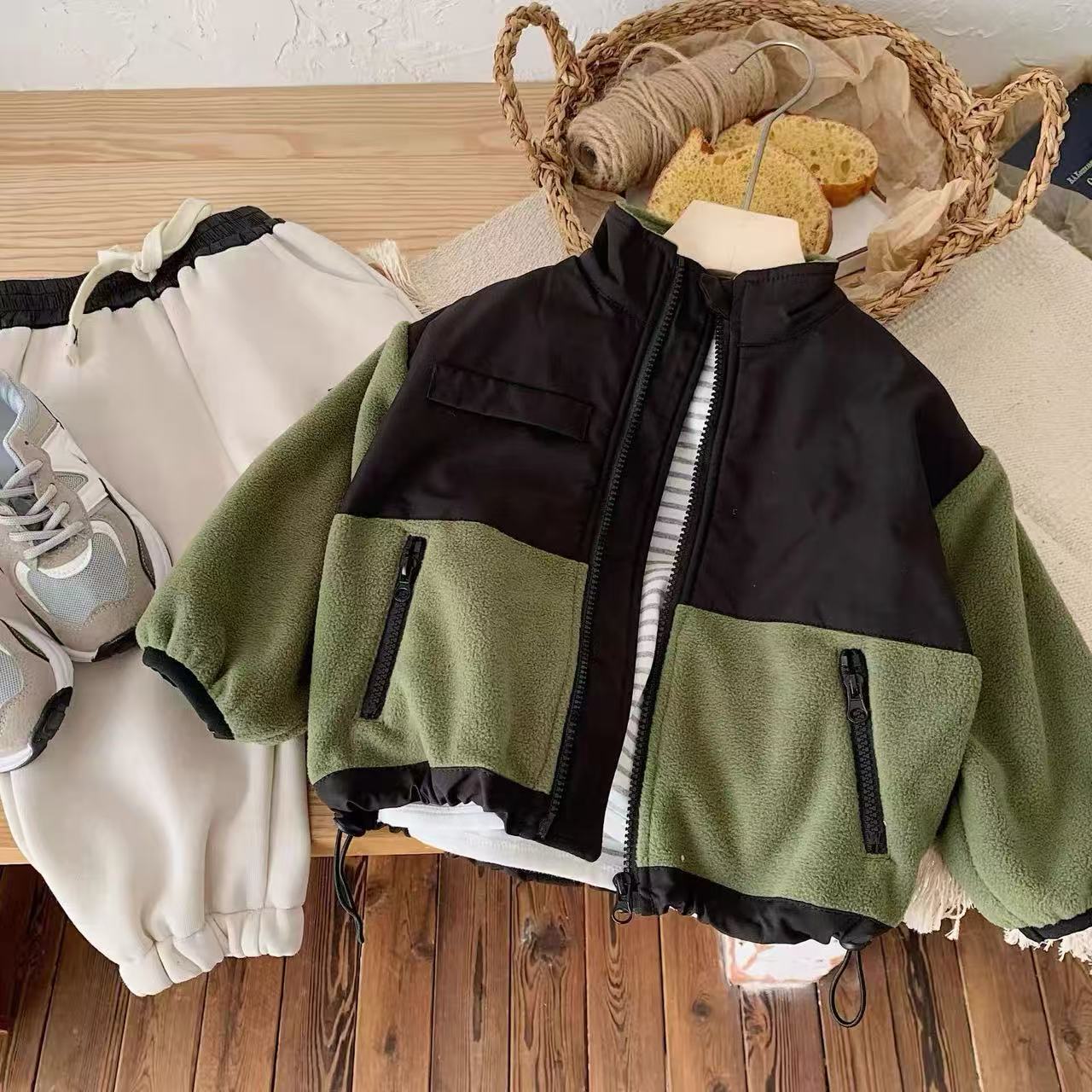 A5373男女童时尚洋气个性潮流休闲百搭秋冬季拼色绒内胆