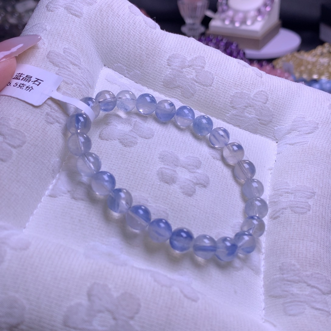 手串银S925镶嵌水晶玉化蓝晶 7m+