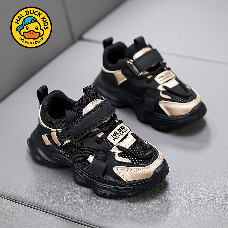 小黄鸭儿童运动鞋2025春秋季中大童皮面网鞋男孩透气跑步男童鞋子