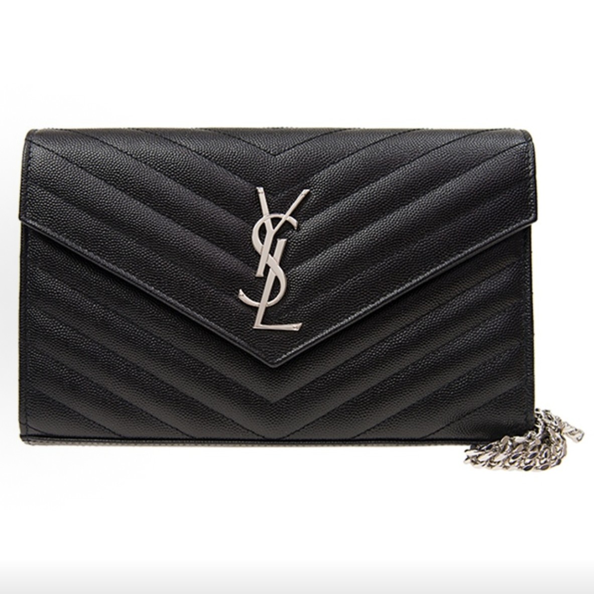 95新 YSL/圣罗兰 黑银中号信封包单肩包16616943二奢