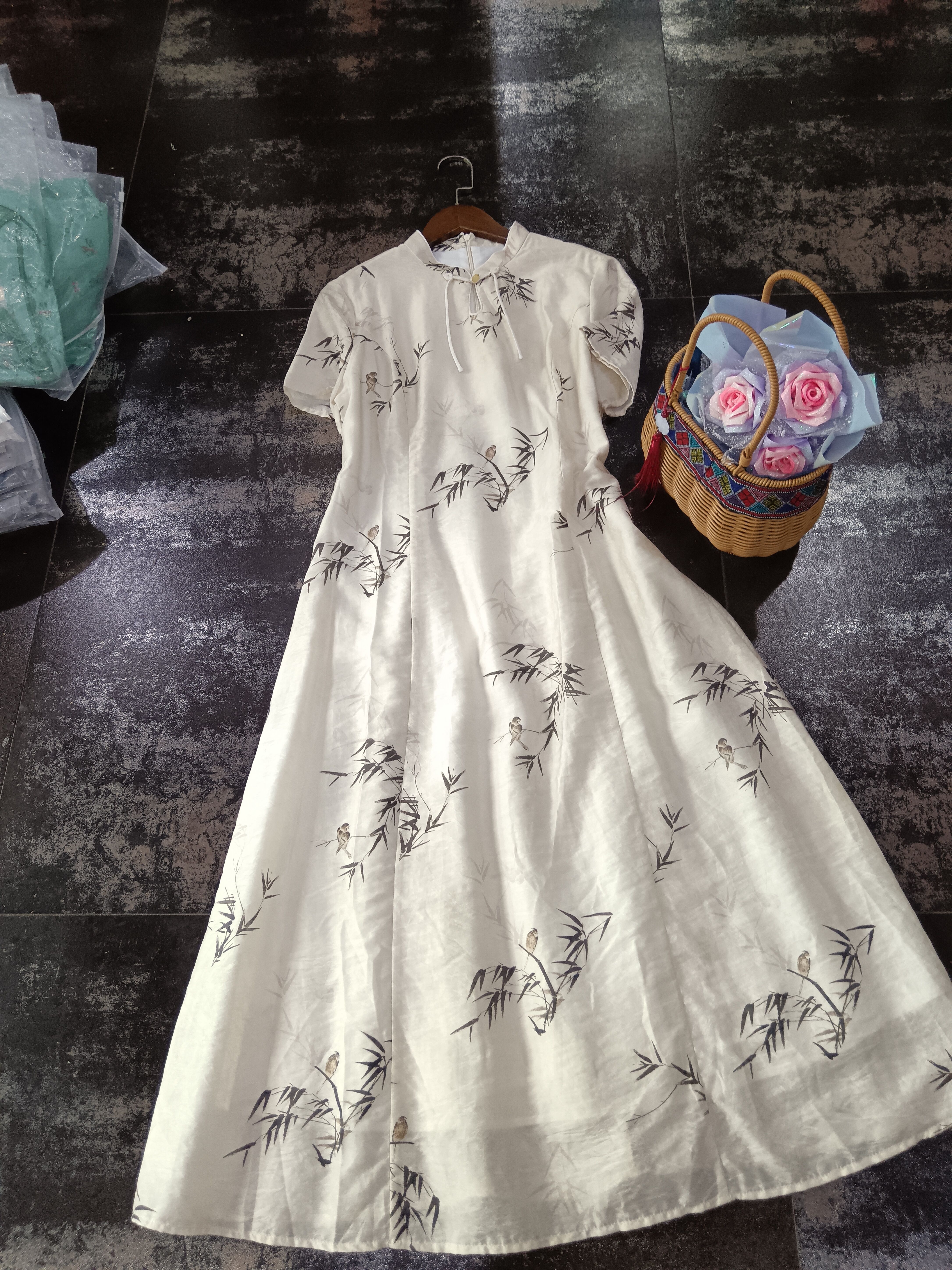 夏款中式改良旗袍裙直播间叫号拍