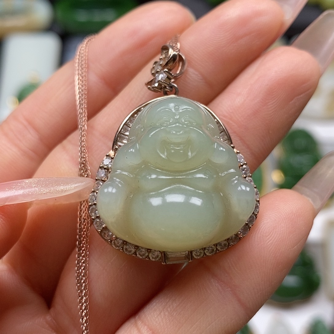 和田玉颈饰银S925镶嵌