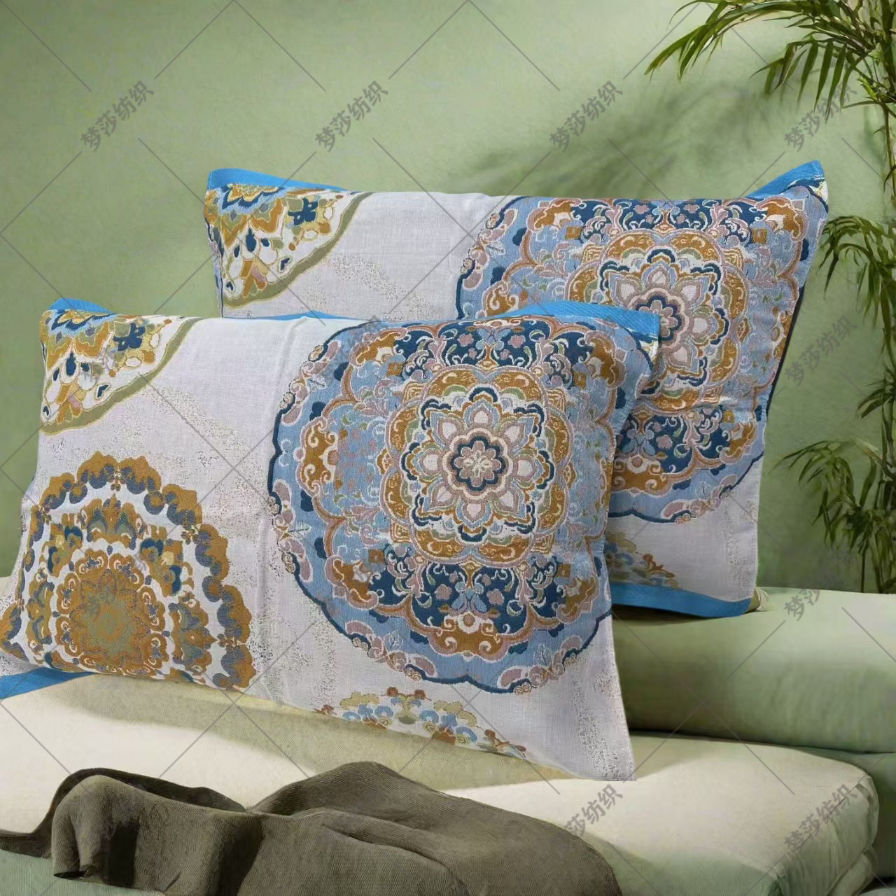 【原装正品】纯棉轻奢纱布枕巾一对50cm*80cm琉璃梵花