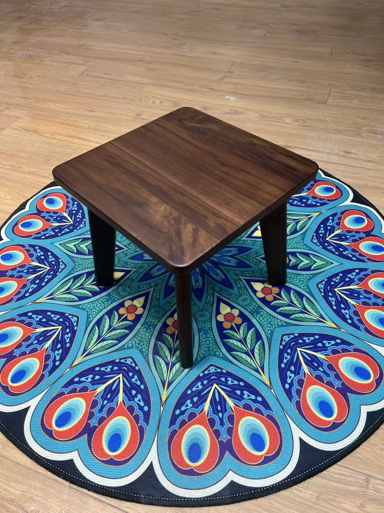 苏作承进口缅甸柚木现代简约家用钻石小方凳矮凳换鞋凳卧室化妆凳