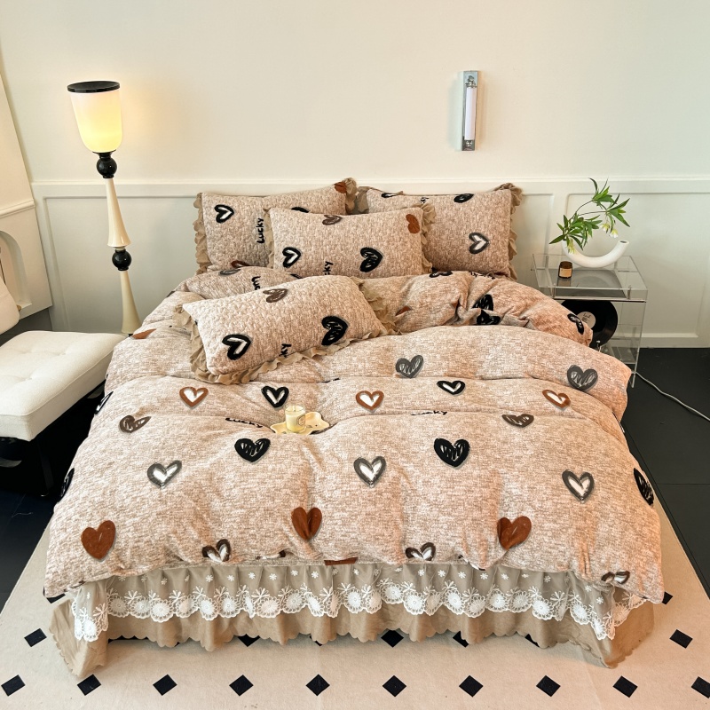 加厚床盖款牛奶绒四件套被套套件床裙双面绒被套冬季保暖三件套