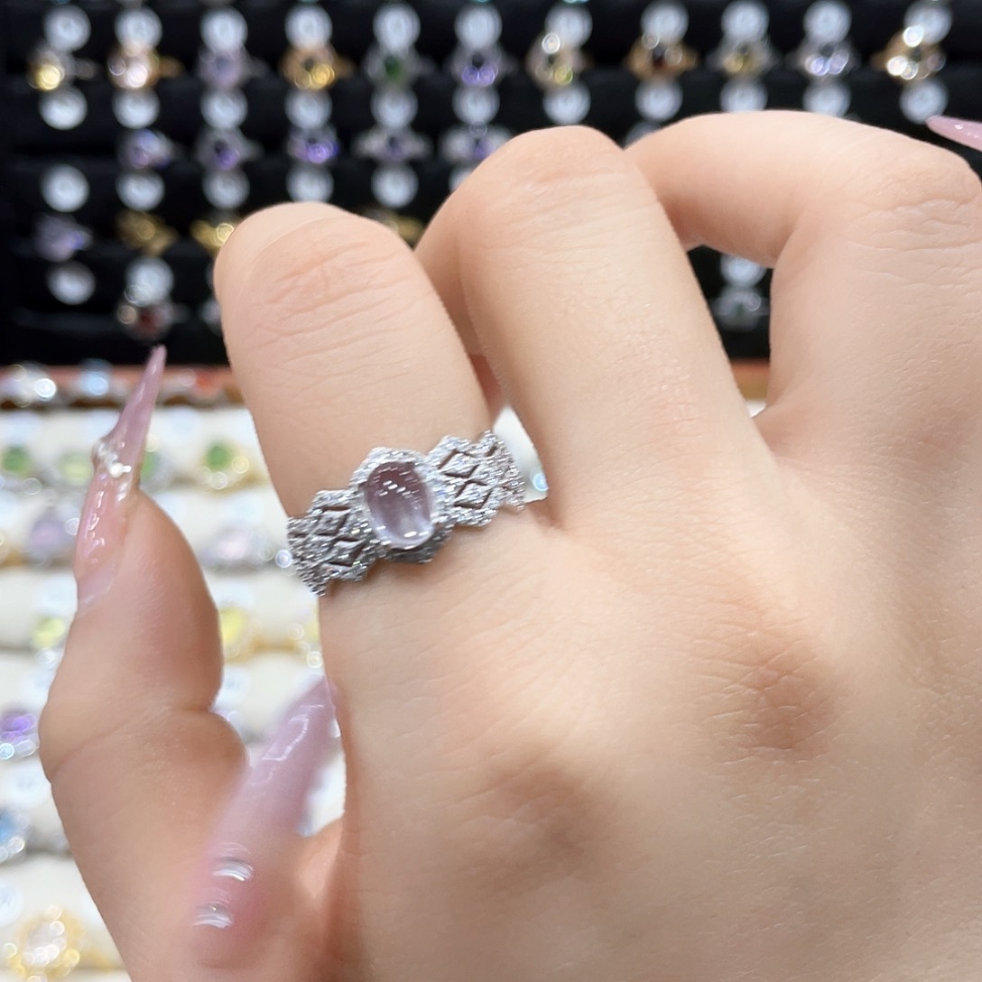 芙蓉石戒指女银S925镶嵌