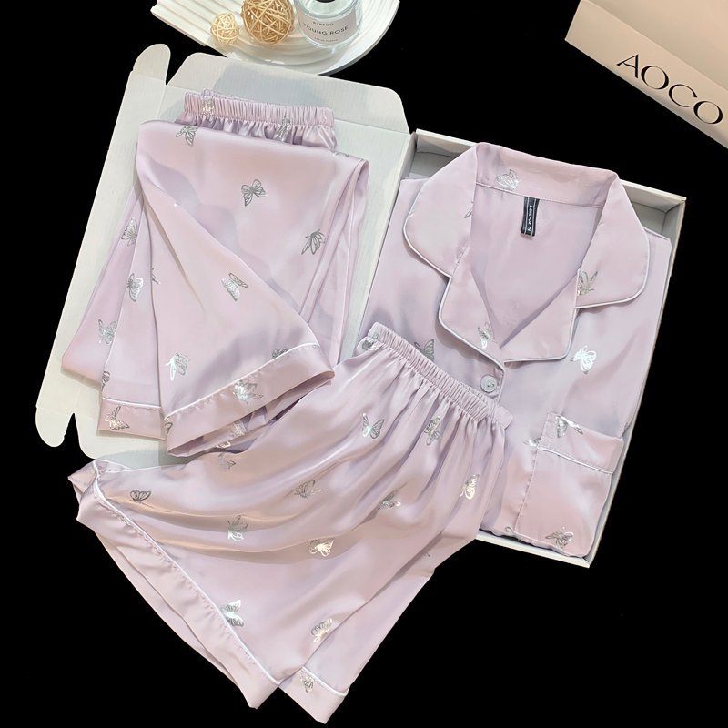 冰雪软丝短袖带胸垫睡衣家居服套装