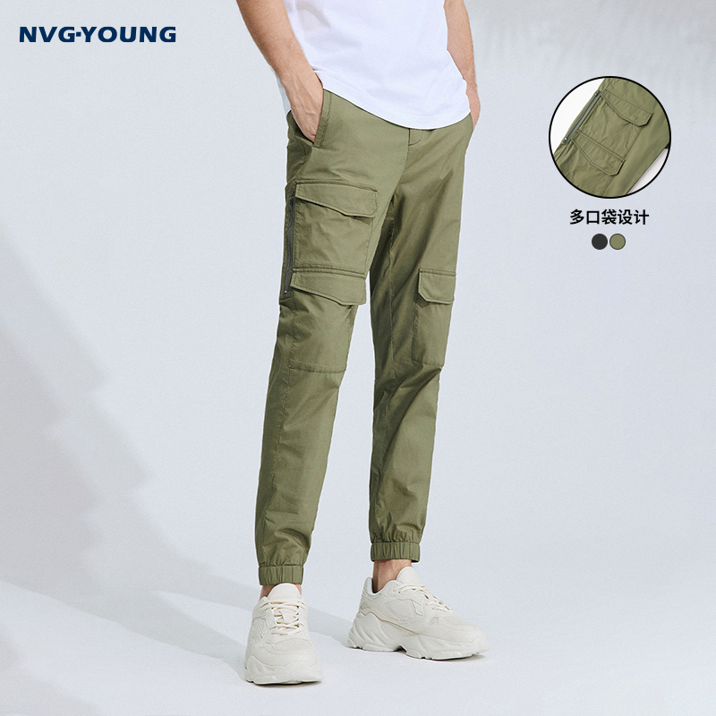 NVG·YOUNG百搭意大利小帆船休闲束脚裤男士宽松工装锥形裤子春季