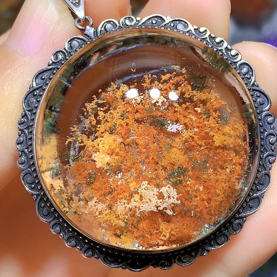 水晶吊坠银S925镶嵌天然水晶