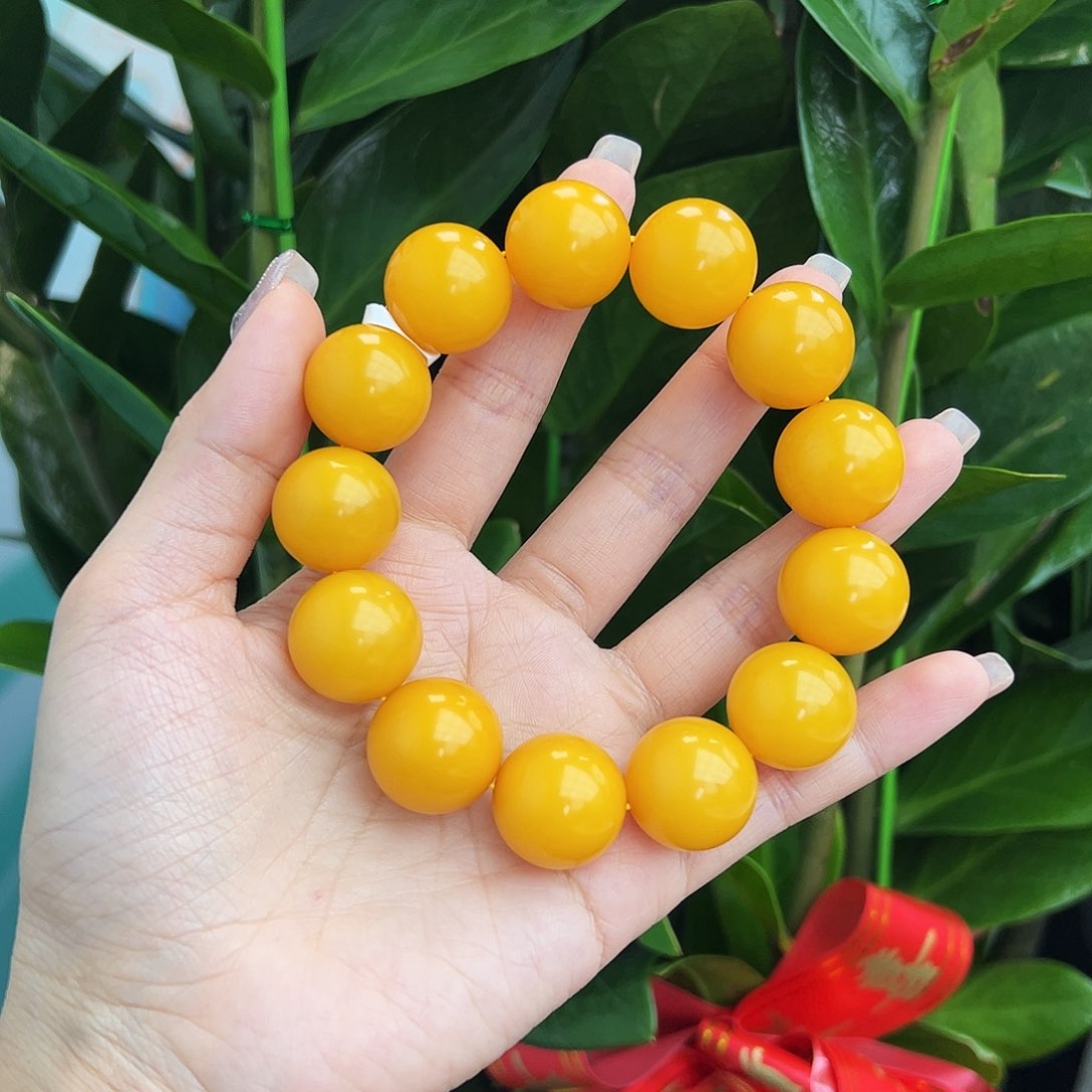 琥珀手链未镶嵌19m色标鸡油黄