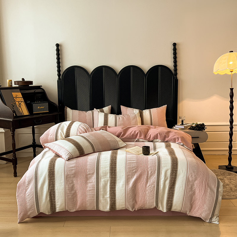 100%棉全棉色织提花磨毛四件套亲肤柔软透气