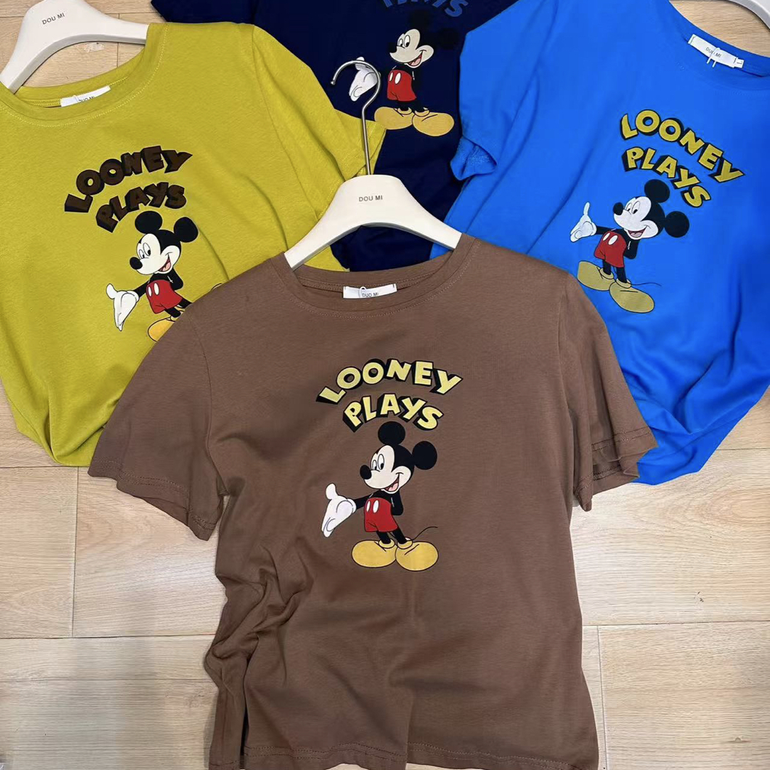 短袖烫印抗起球卡通动漫轻职风女士刺绣T恤圆领2025爆款