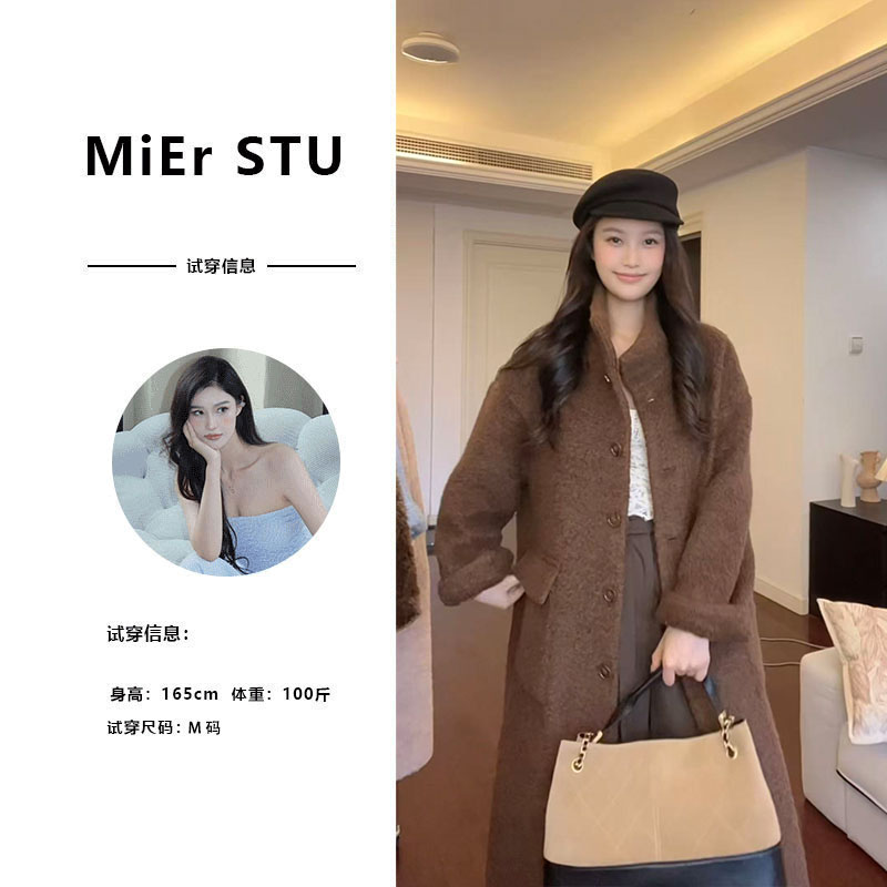 【米儿】加厚大圈圈慵懒单面带里衬中长款大衣2694