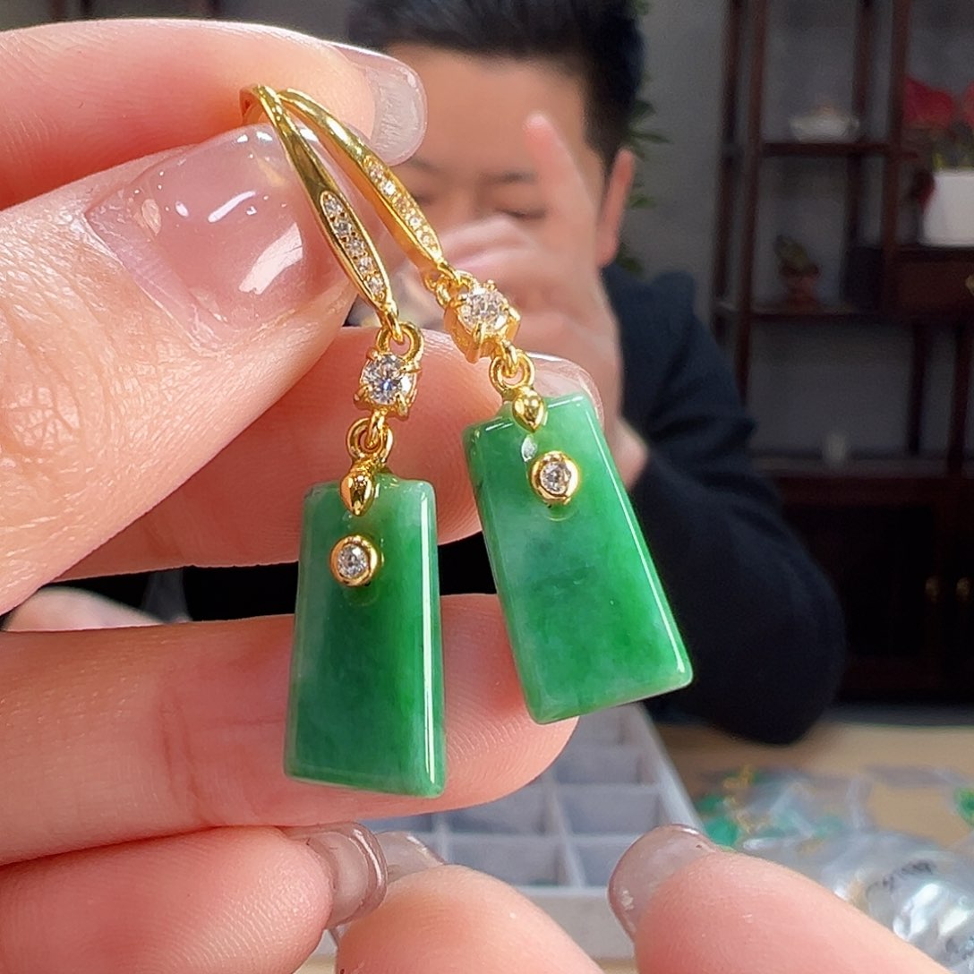 翡翠耳饰银S925镶嵌耳环28