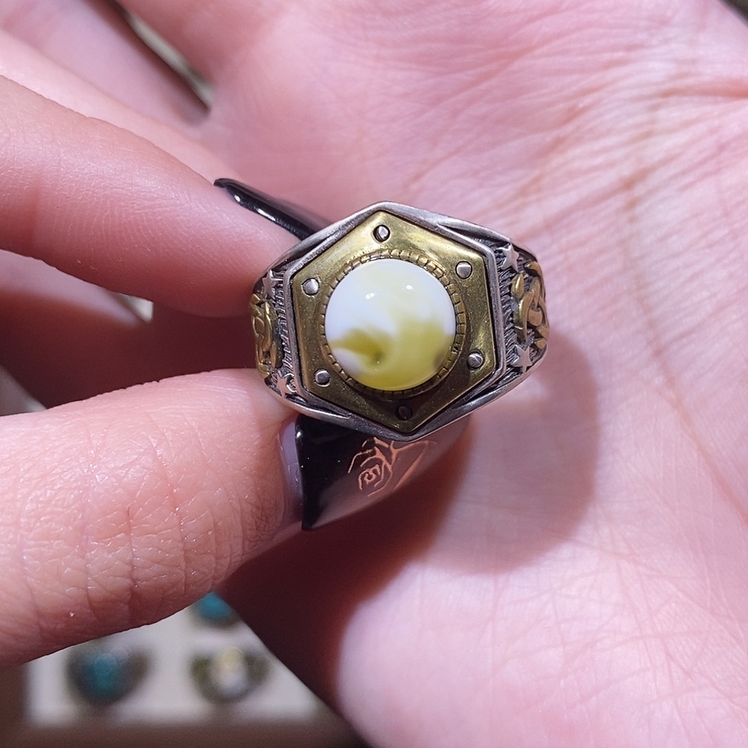 琥珀戒指银S925镶嵌土****屿戒指