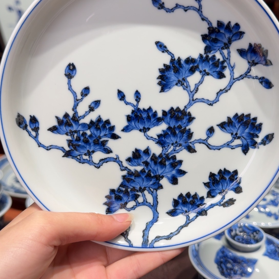 青花雯华堂手绘壶承