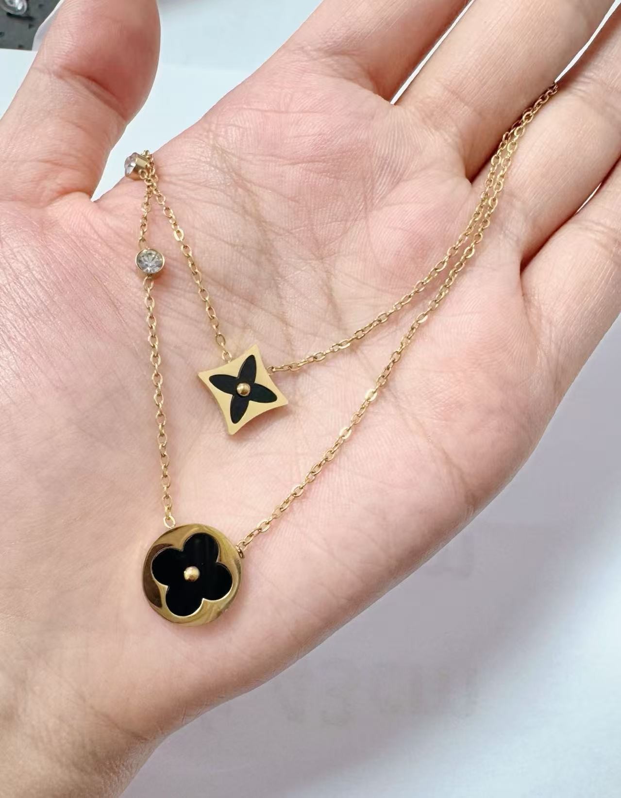 钛钢项链 双层老花项链108