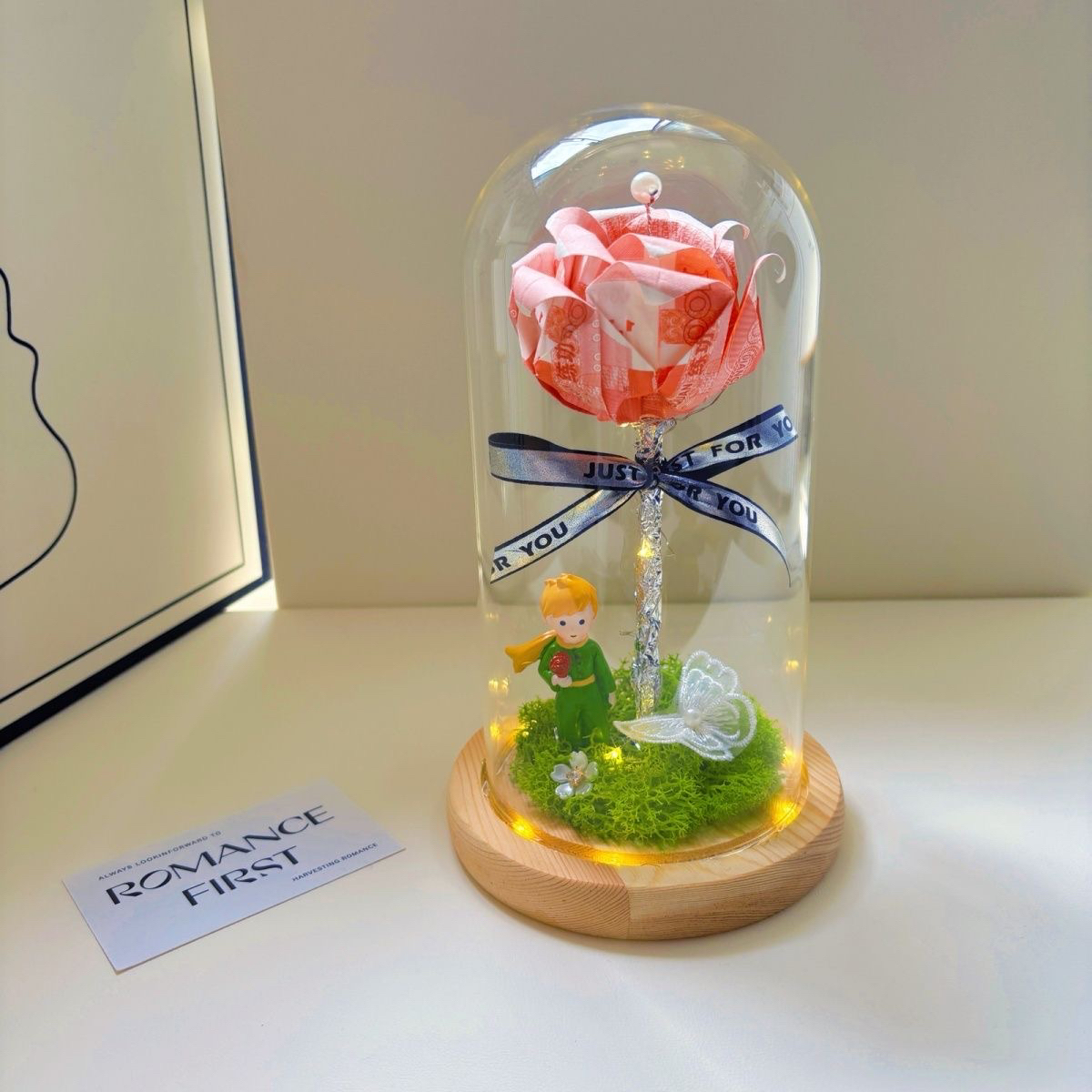 创意折叠有钱花材料玻璃玫瑰花夜灯摆件送男女生日礼物七夕情人节