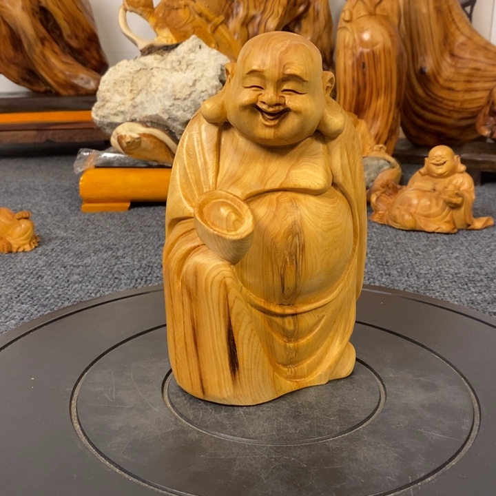 柏木（崖柏）招财弥勒佛摆件