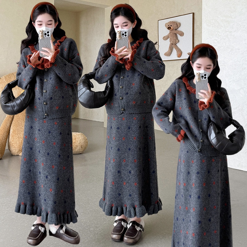 孕妇装套装新款秋冬2025设计感韩版开衫半身裙毛衣套装宽松两件套