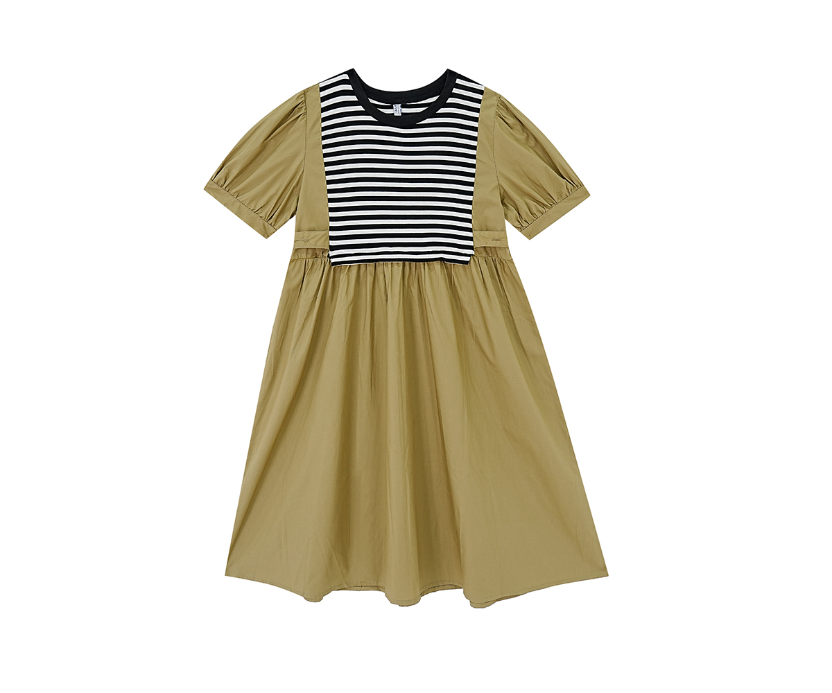 拼接款短袖女夏季休闲风连衣裙4191