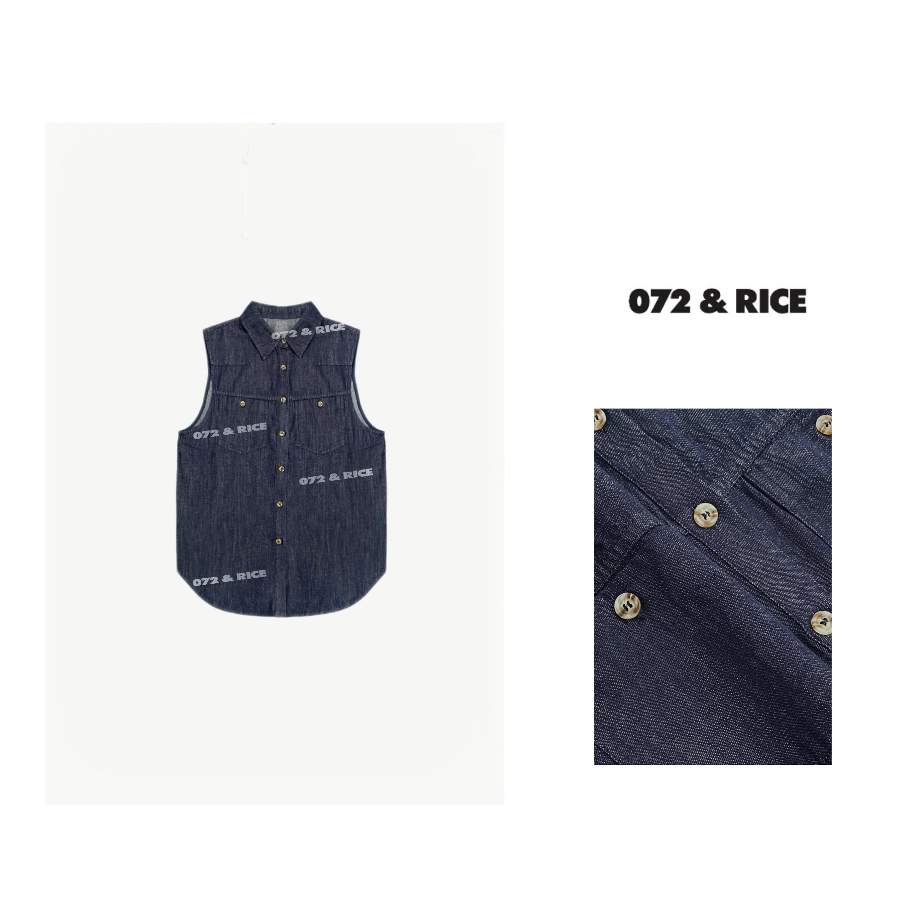 072 & RICE【滨海外套】亚麻+莱赛尔+棉 春季翻领牛仔马甲 24HE12