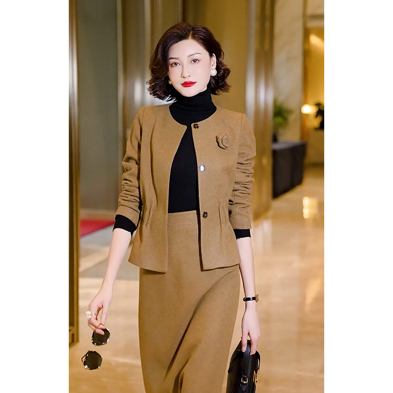 2025精纺华达呢套装气质女神范新款显瘦复古风两件套WF4015