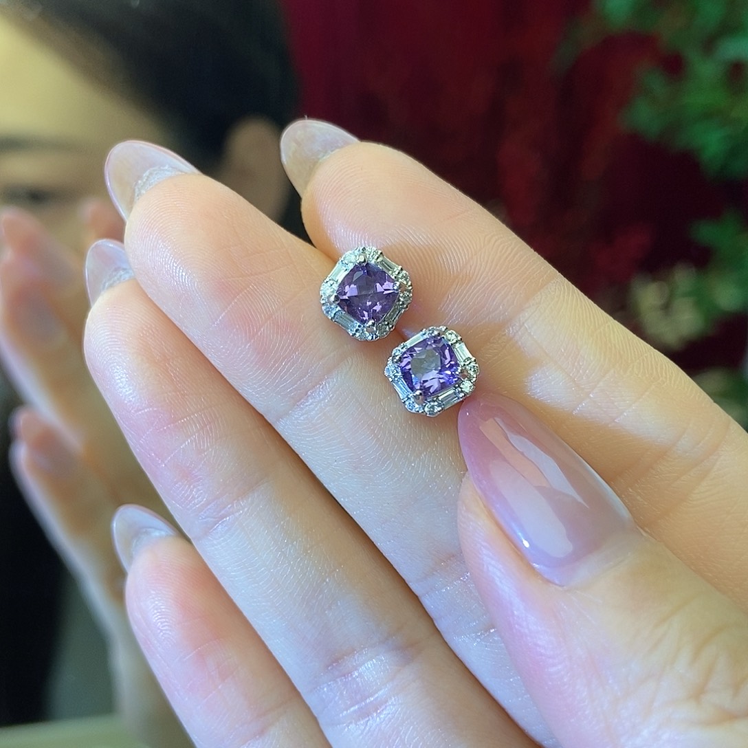 紫晶耳钉银S925镶嵌，