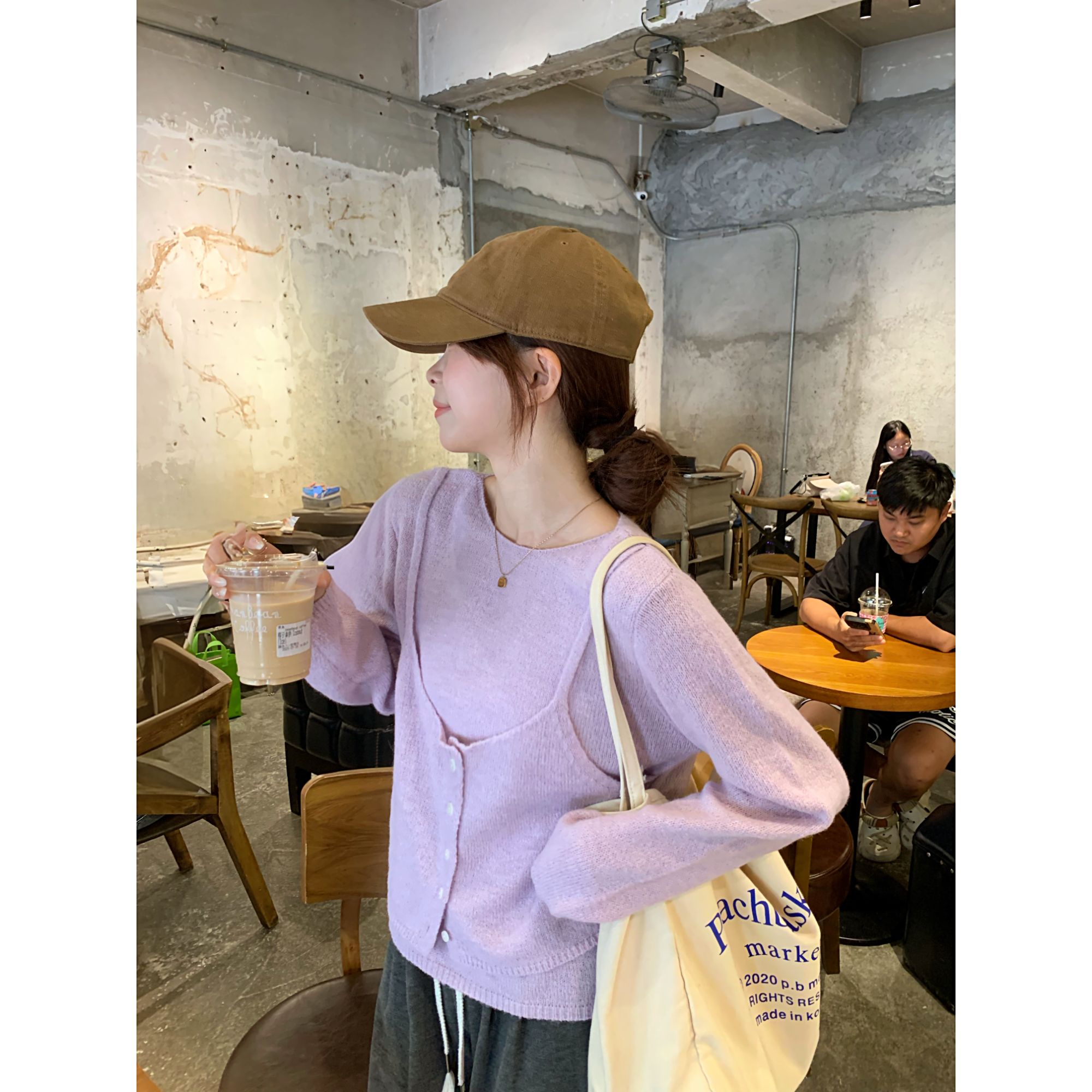 【C·Cai】设计感纽扣吊带假两件长袖圆领上衣8131#慵懒宽松百搭休闲