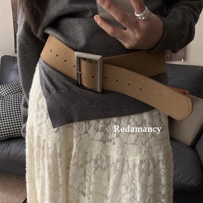2025皮带新款韩系反绒皮皮带高级简约色系百搭宽腰带腰带