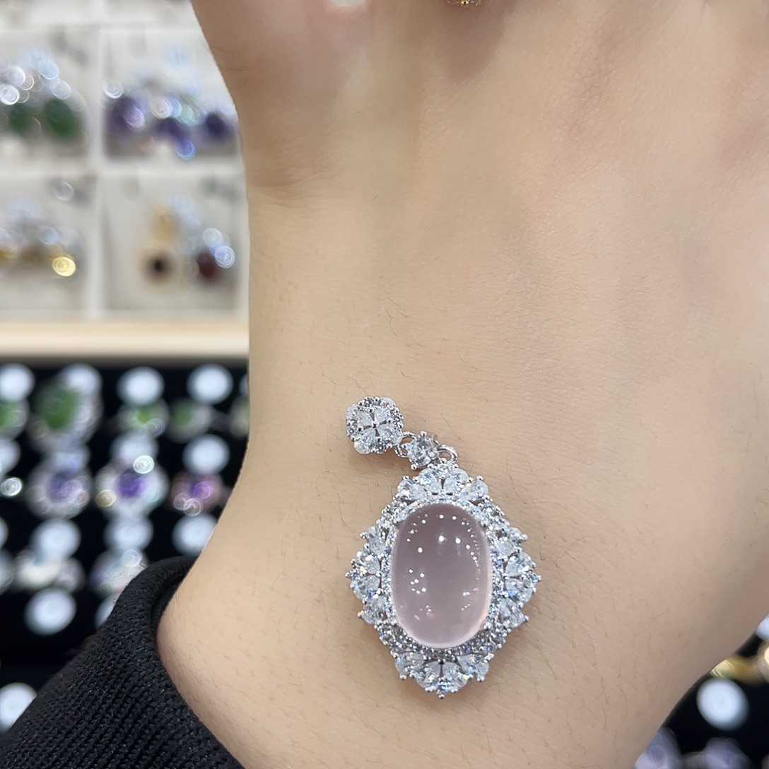 多***甜银S925镶嵌芙蓉石吊坠(赠链)