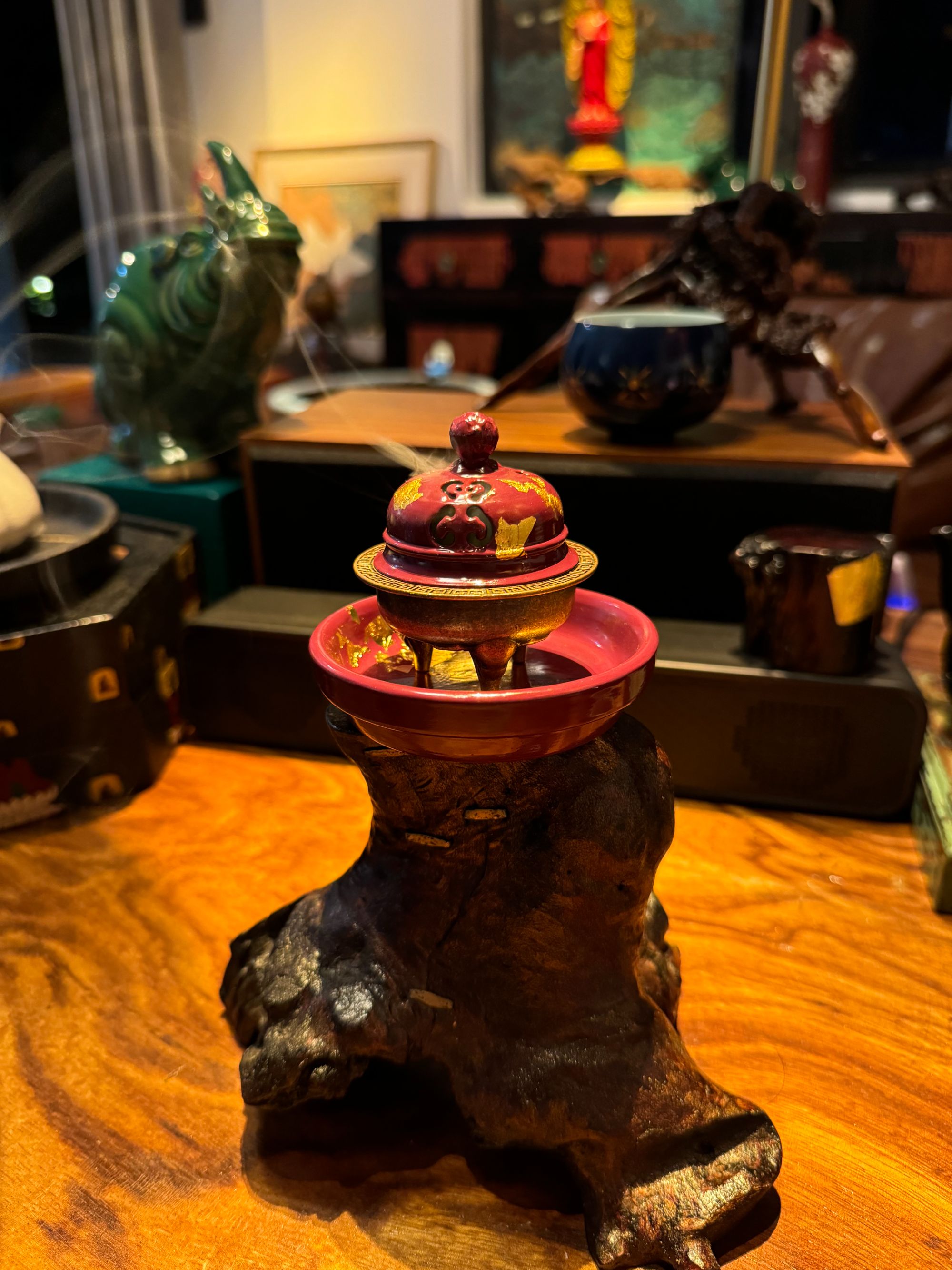手工制作紫红香炉大漆紫金香炉居家香薰茶室香薰
