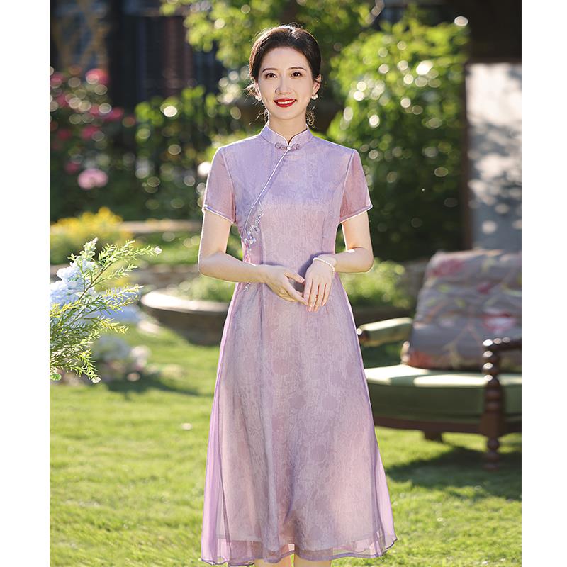 新中式旗袍2025新款妈妈婚宴礼服紫色喜婆婆结婚喜服平时可穿送考