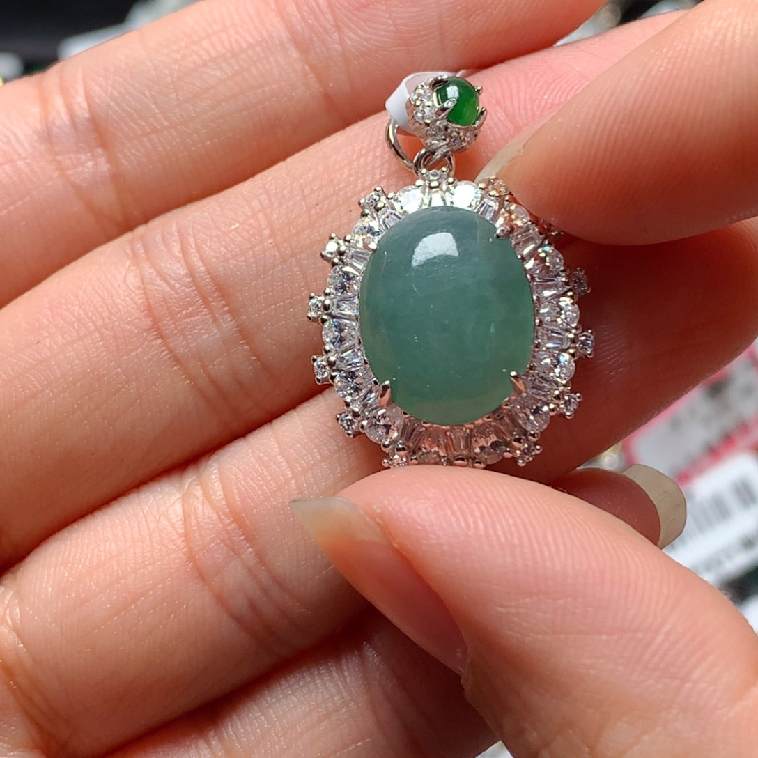 翡翠戒指银S925镶嵌天然翡翠吊坠