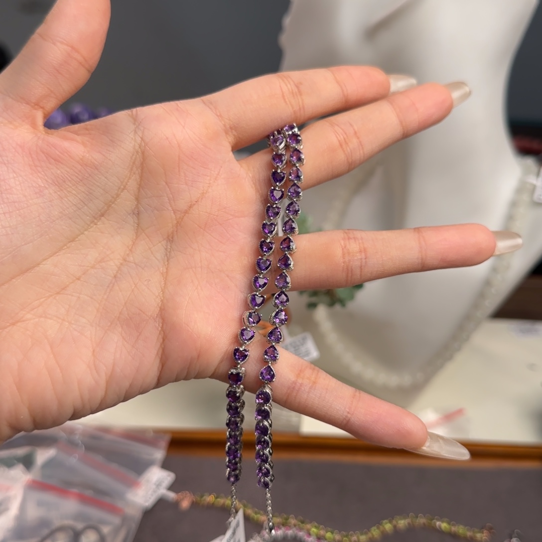银S925镶嵌手链紫晶爱心排链多样发一
