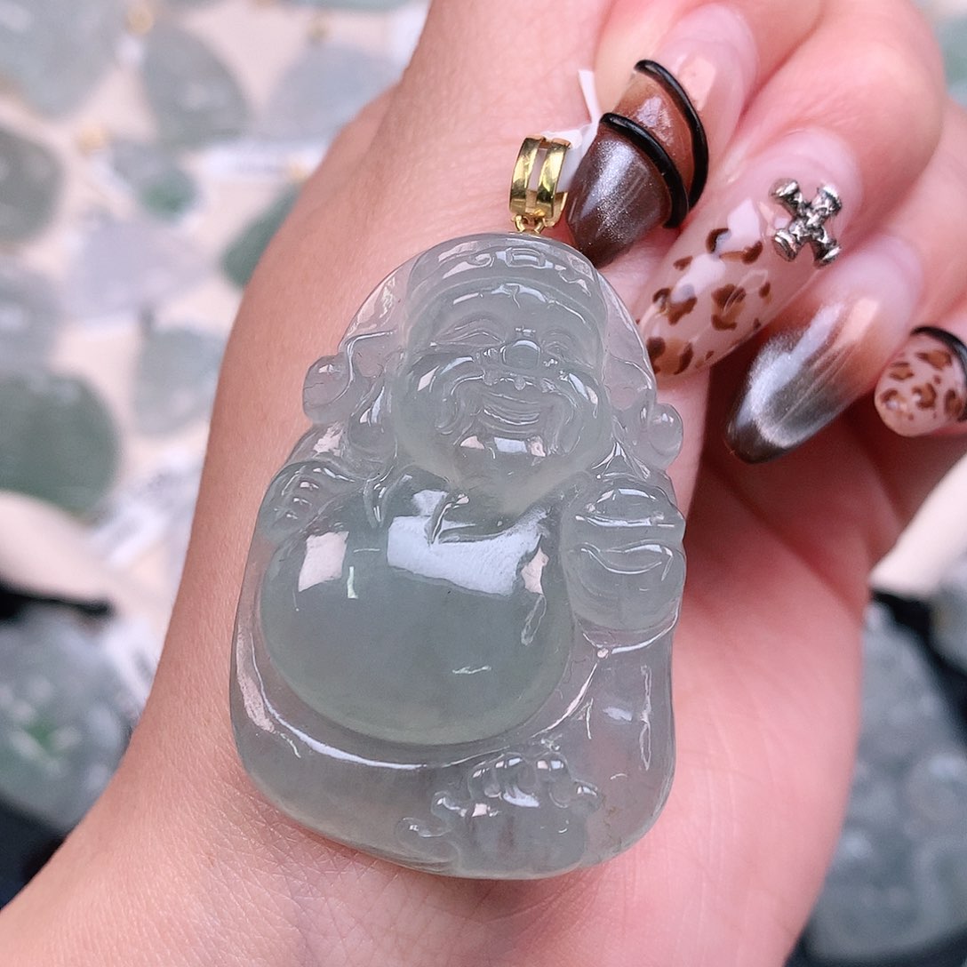 翡翠颈饰18K金镶嵌芒**.冰晴财神50、42、30、7.5