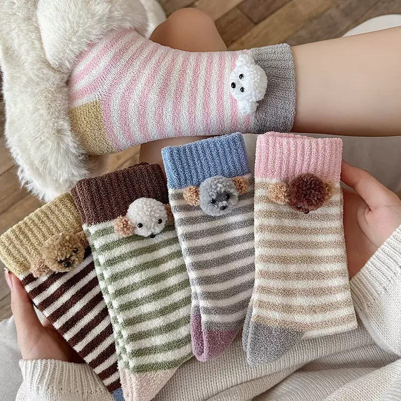【只欧不碰】秋冬卡通可爱加厚毛绒女袜保暖居家睡眠地板中筒袜