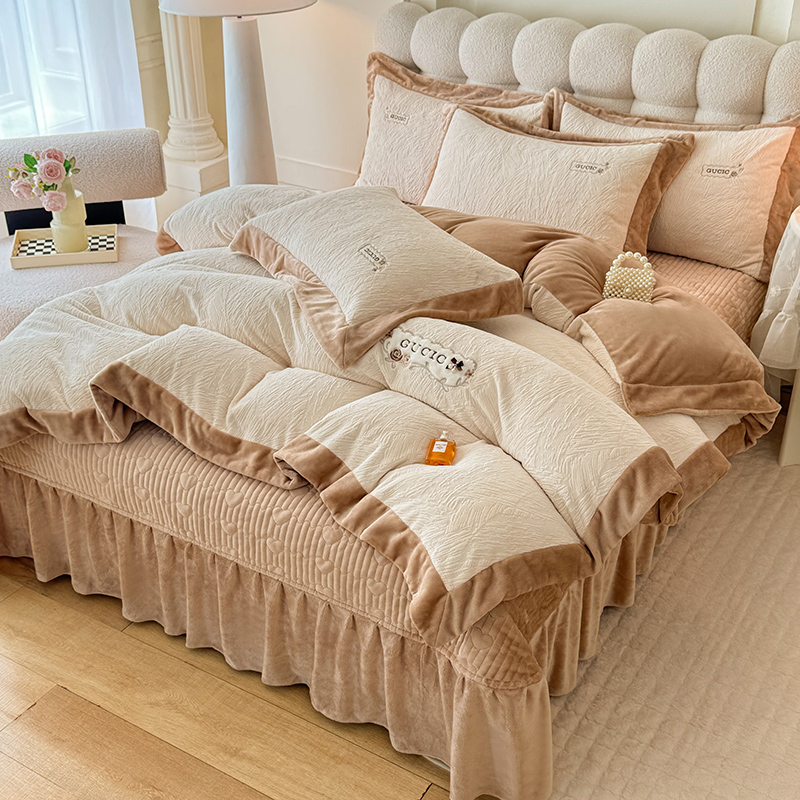 加厚双面全消光牛奶雕花绒床盖款雕花绒牛奶绒四件套床品套件秋冬