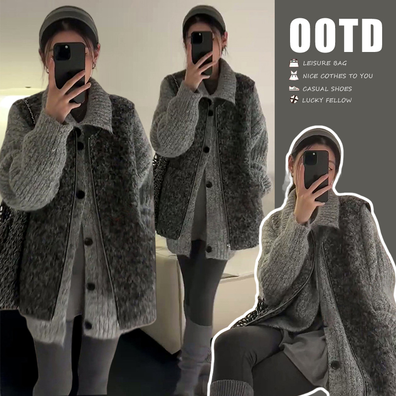 秋冬新款韩版时尚慵懒风无袖马甲背心+宽松毛衣外套孕妇两件套