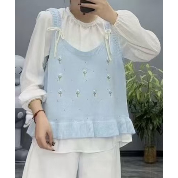 胖花推荐 大码胖妹妹小众花朵温柔少女感小吊带针织纯欲上衣ins风