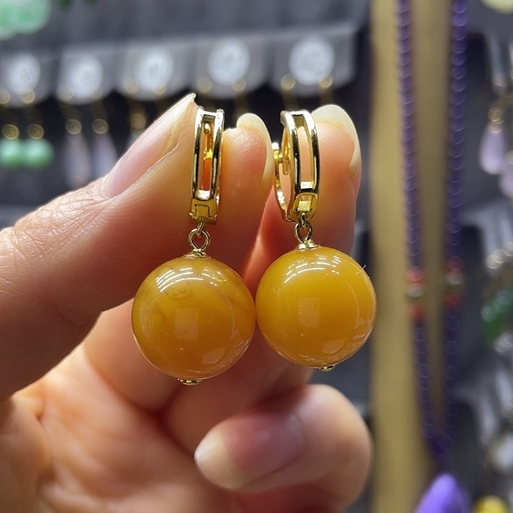 蜜蜡银S925镶嵌耳饰