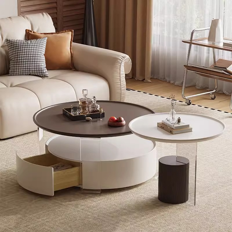 新款奶油风茶几组合客厅家用轻奢创意法式圆形小户型茶几中古风