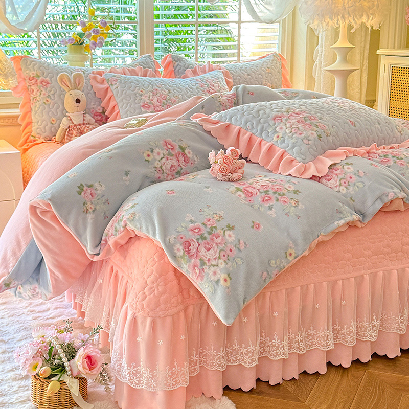 【床盖款】冬季加厚高克重牛奶绒四件套防滑耐磨床盖三件套不掉毛