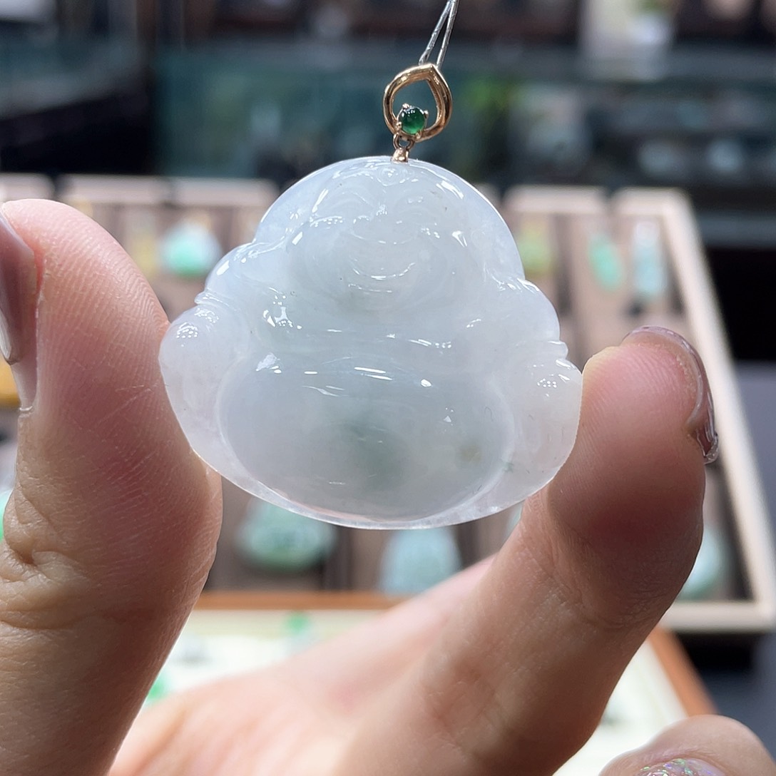 翡翠18K金镶嵌颈饰佛公